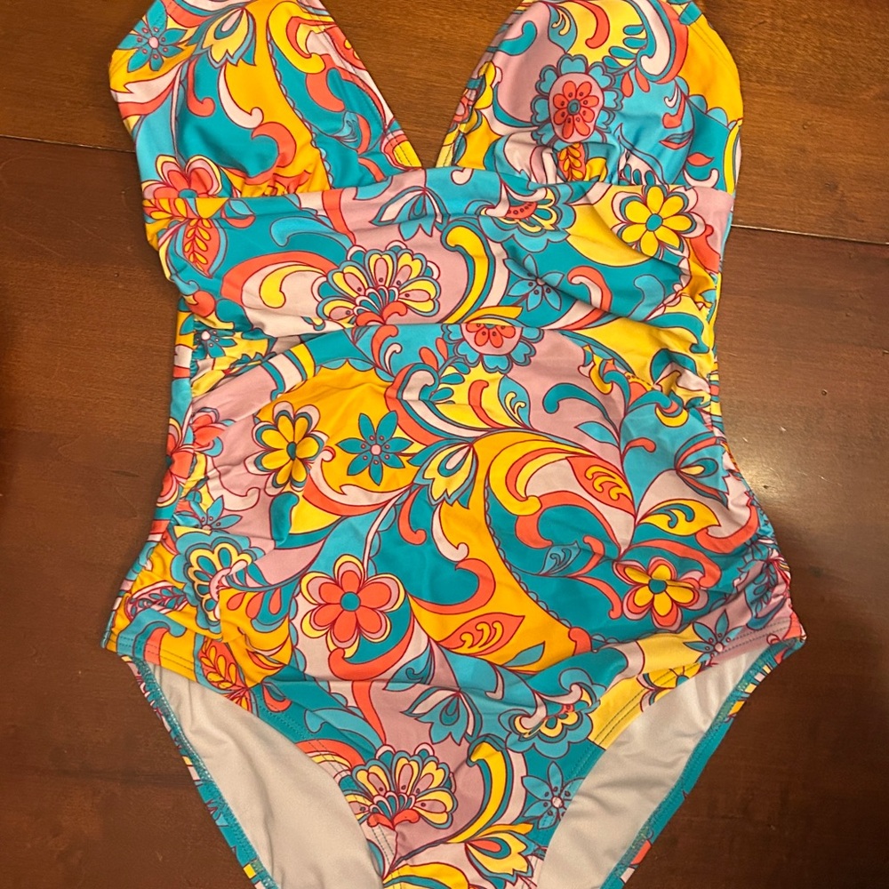 NWT Cupshe Colorful Floral One Piece Swimsuit Retro Small S